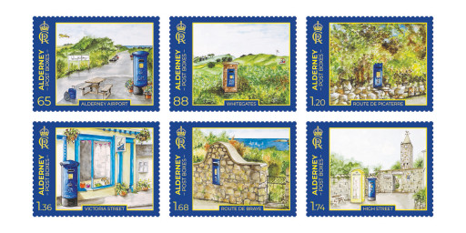 Alderney's Post Boxes depicted on Bailiwick Stamps