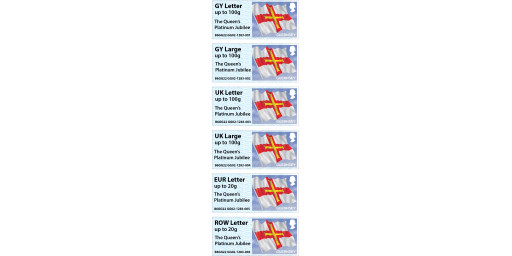 Guernsey will celebrate The Queen’s Platinum Jubilee with an overprint on Post and Go Flag stamps 