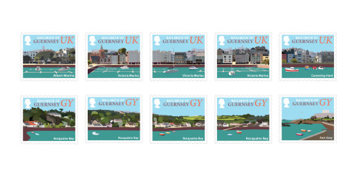 Guernsey's self-stick stamps feature Island coastal scenes